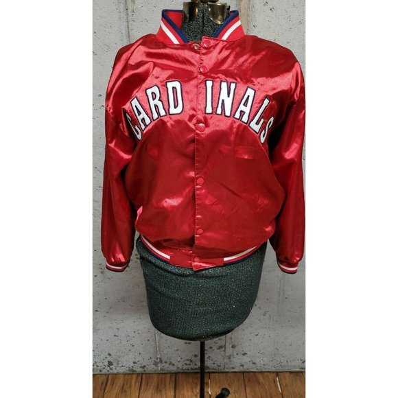 VTG St. Louis Cardinals Retro Satin Baseball Jacket Mighty Mac  Large 16-18 - Picture 1 of 11